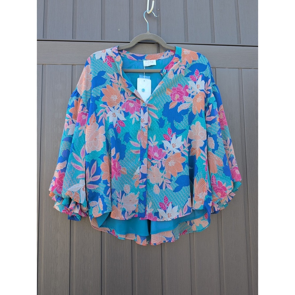 Fate women's small colorful Floral printed lightweight Lined peasant‎ blouse